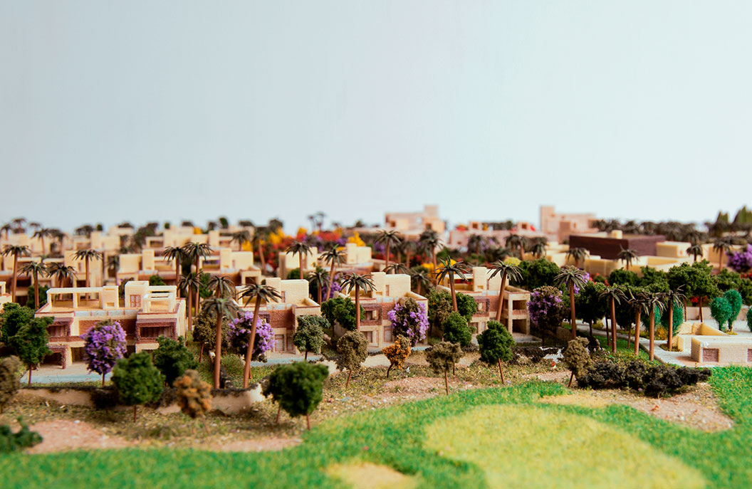 Detail shot of the luxury villas reproduced to scale with exclusive materials